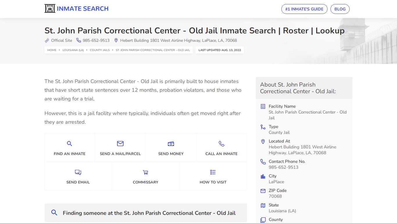 St. John Parish Correctional Center - Old Jail Inmate ...